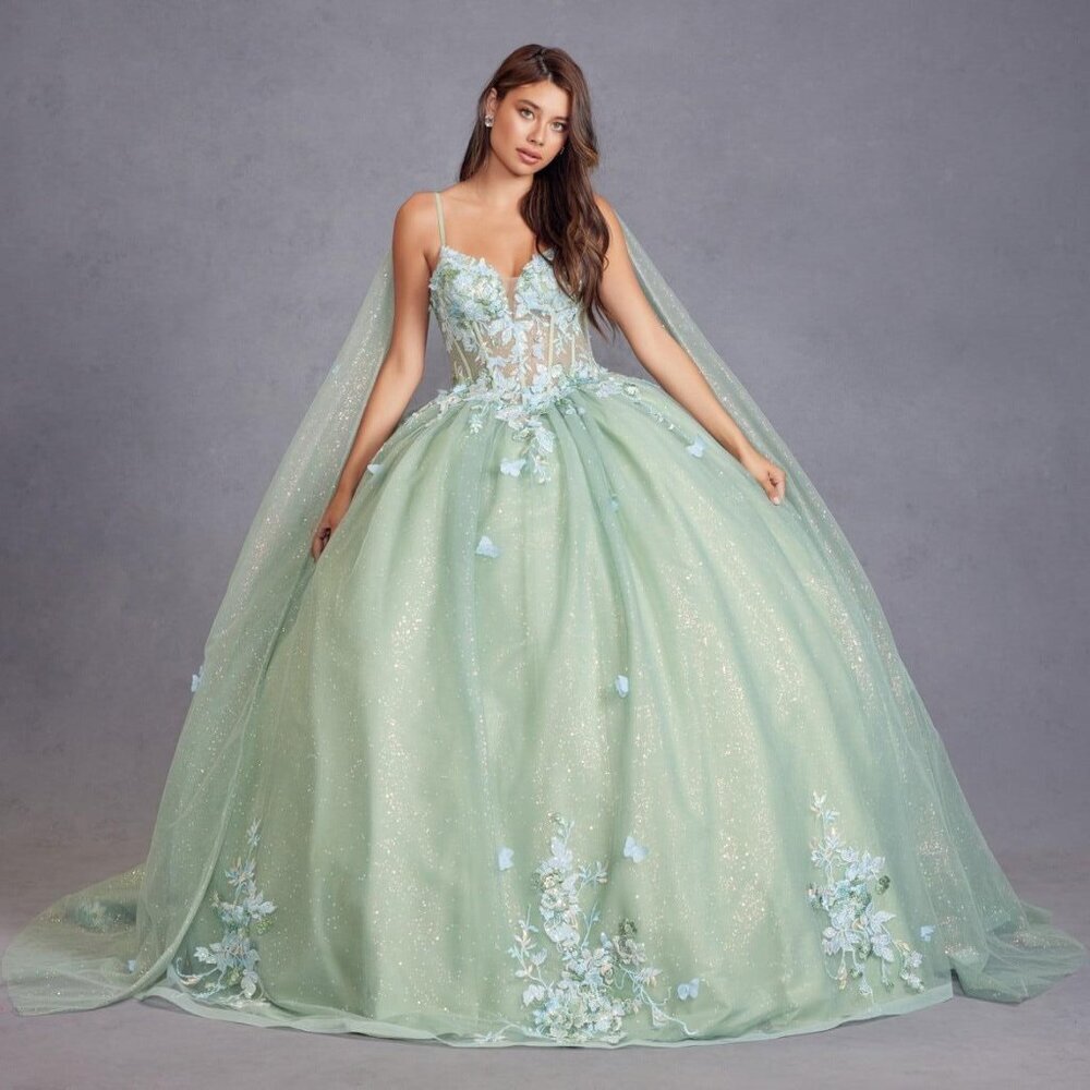 NEW FORMAL MAXI LACE UP BALL GOWN W/ SWEETHEART NECKLINE & CAPE SLEEVES JT1466H